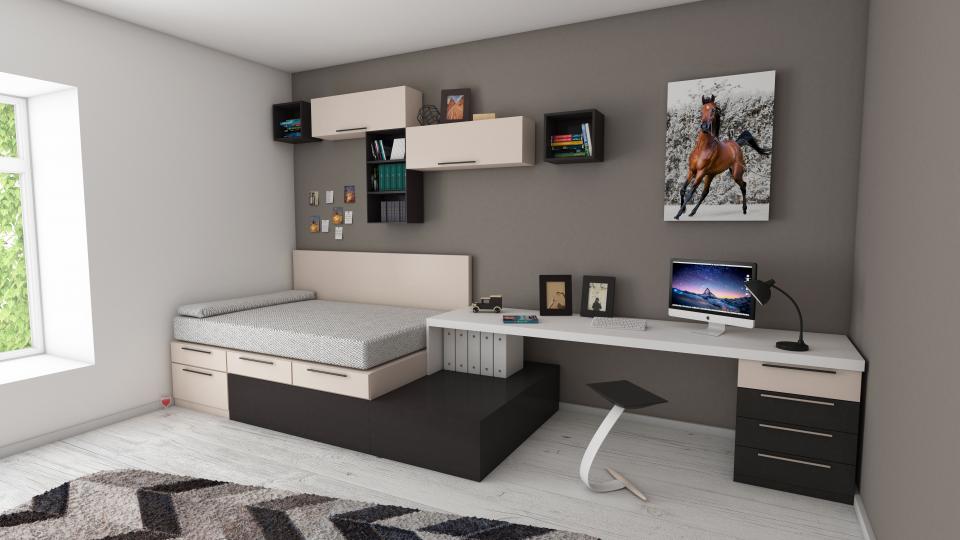 Ruang kerja dengan rak built-in