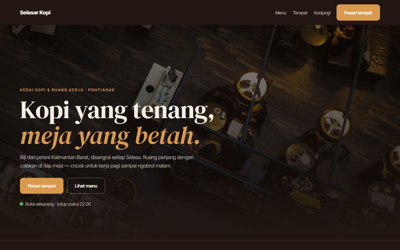 Halaman depan situs Selasar Kopi