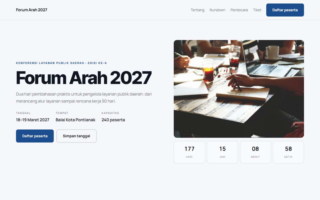 Halaman acara Forum Arah